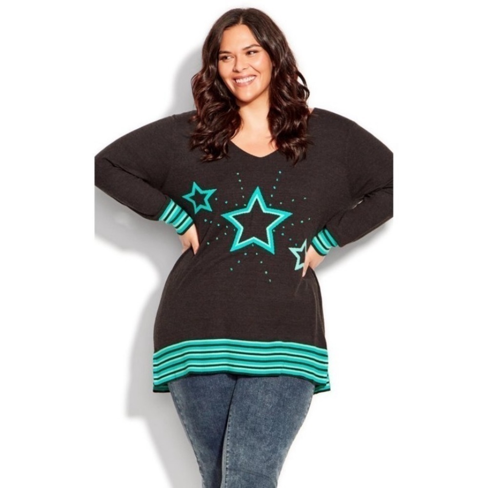 AVENUE | Women's Plus Size Stacey Star
Sweater - emerald - 18W nwt